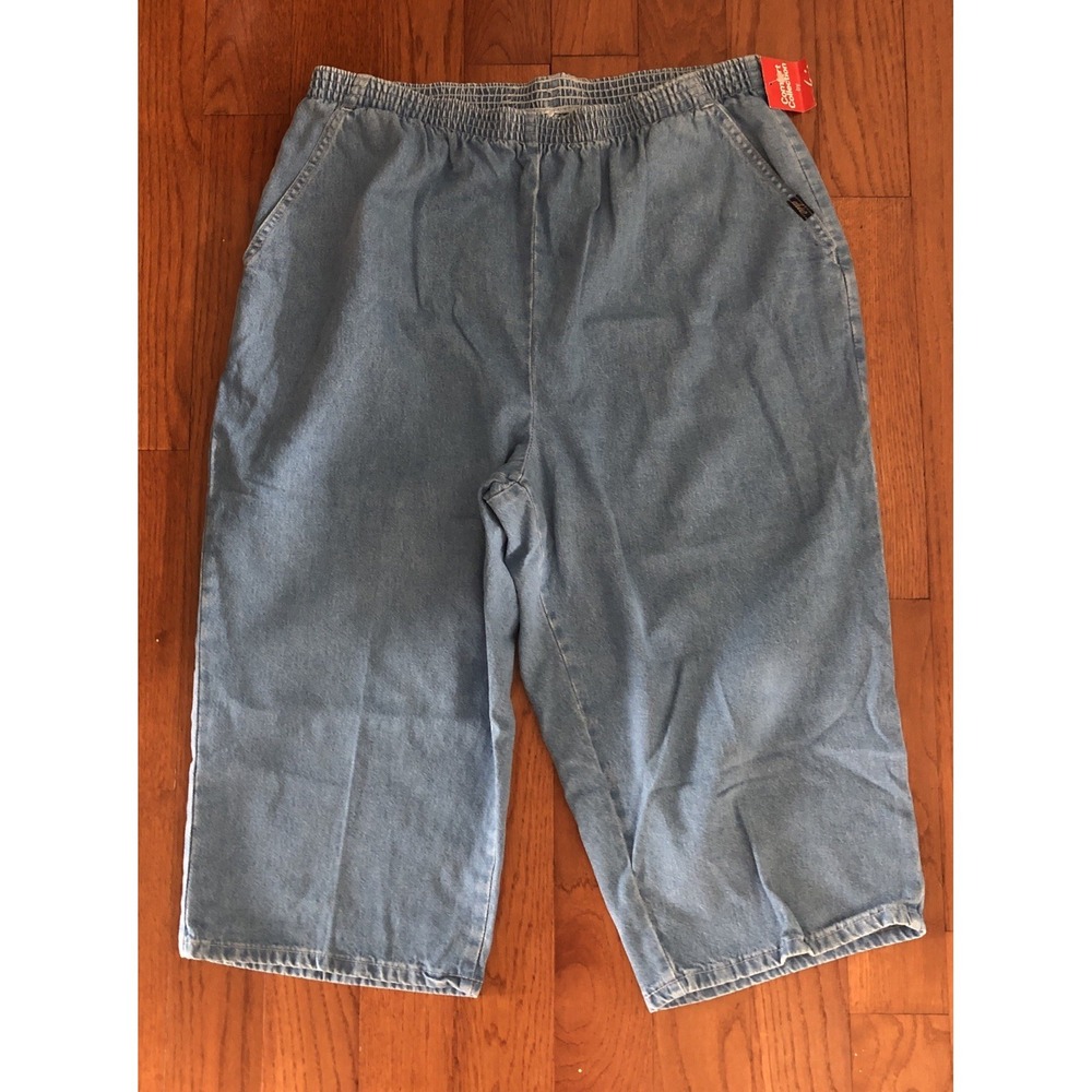 Vtg Chic Jean Capris Size 20w Avg Plus Pockets Elastic Waistband 100% Cotton New